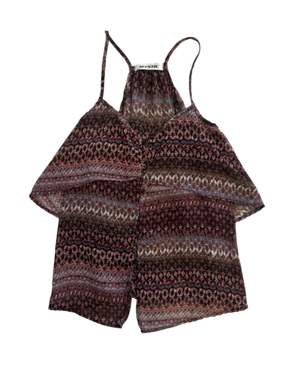 Mystic Boho Festival Summer Geometric Layered Racerback Tank Top - Size Small